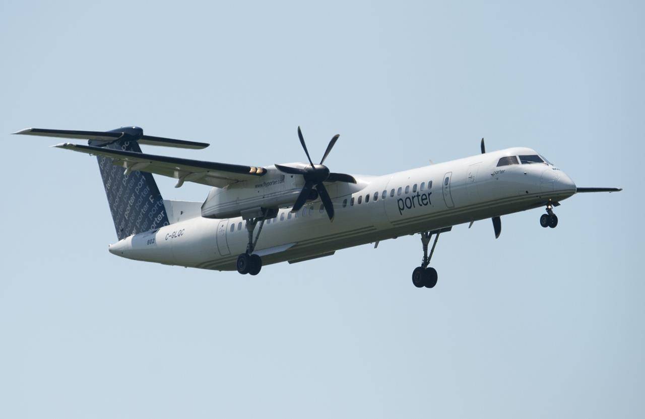 A Porter airlines flight makes its final approach as it lands at the airport Tuesday July 2, 2019 in Ottawa. THE CANADIAN PRESS/Adrian Wyld