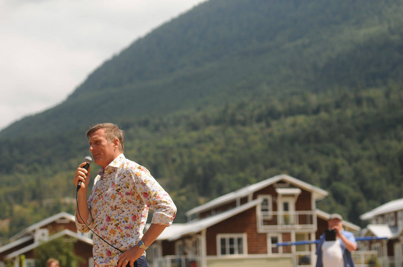 Maxime Bernier, leader of the People’s Party of Canada, speaks during a stop on his Mad Max Summer 2021 Pre-Election Tour at Yarrow Pioneer Park on Saturday, July 17, 2021. (Jenna Hauck/ Chilliwack Progress)