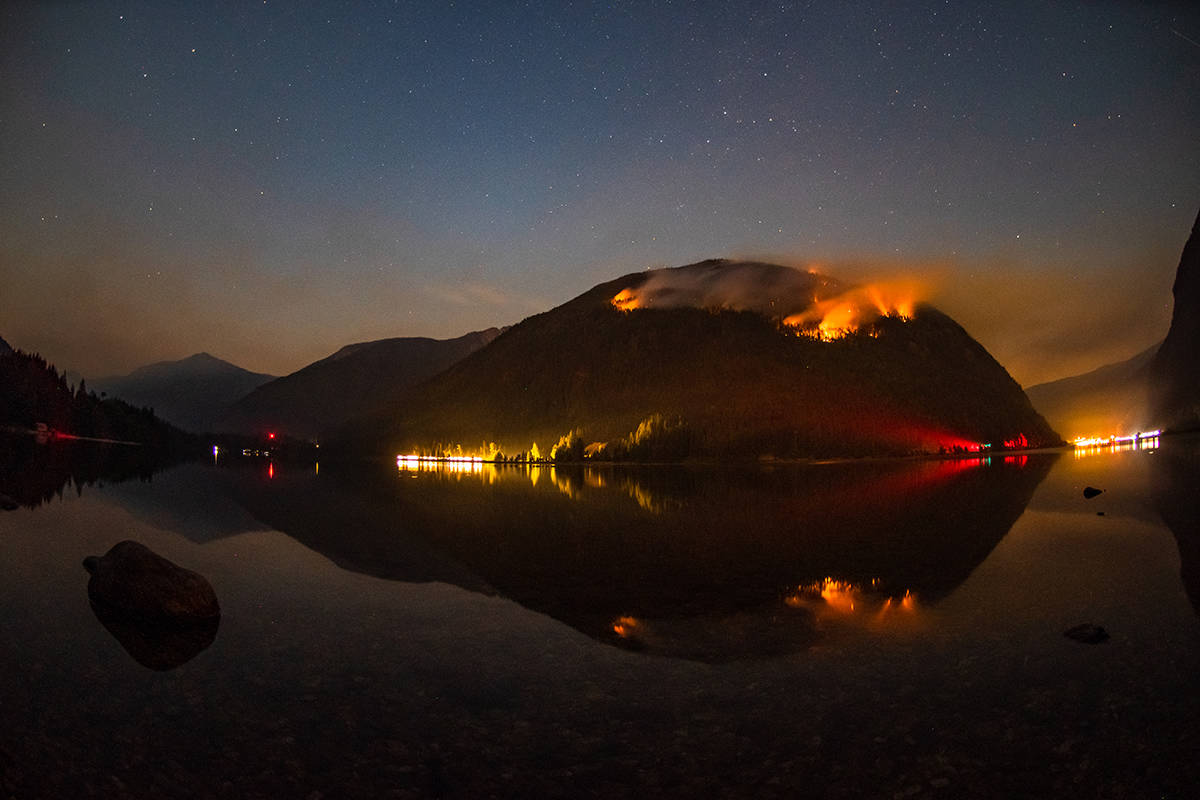 A photo of the fire north of Three Valley Lake, last night-July 18. (Contributed-TJ Balon)