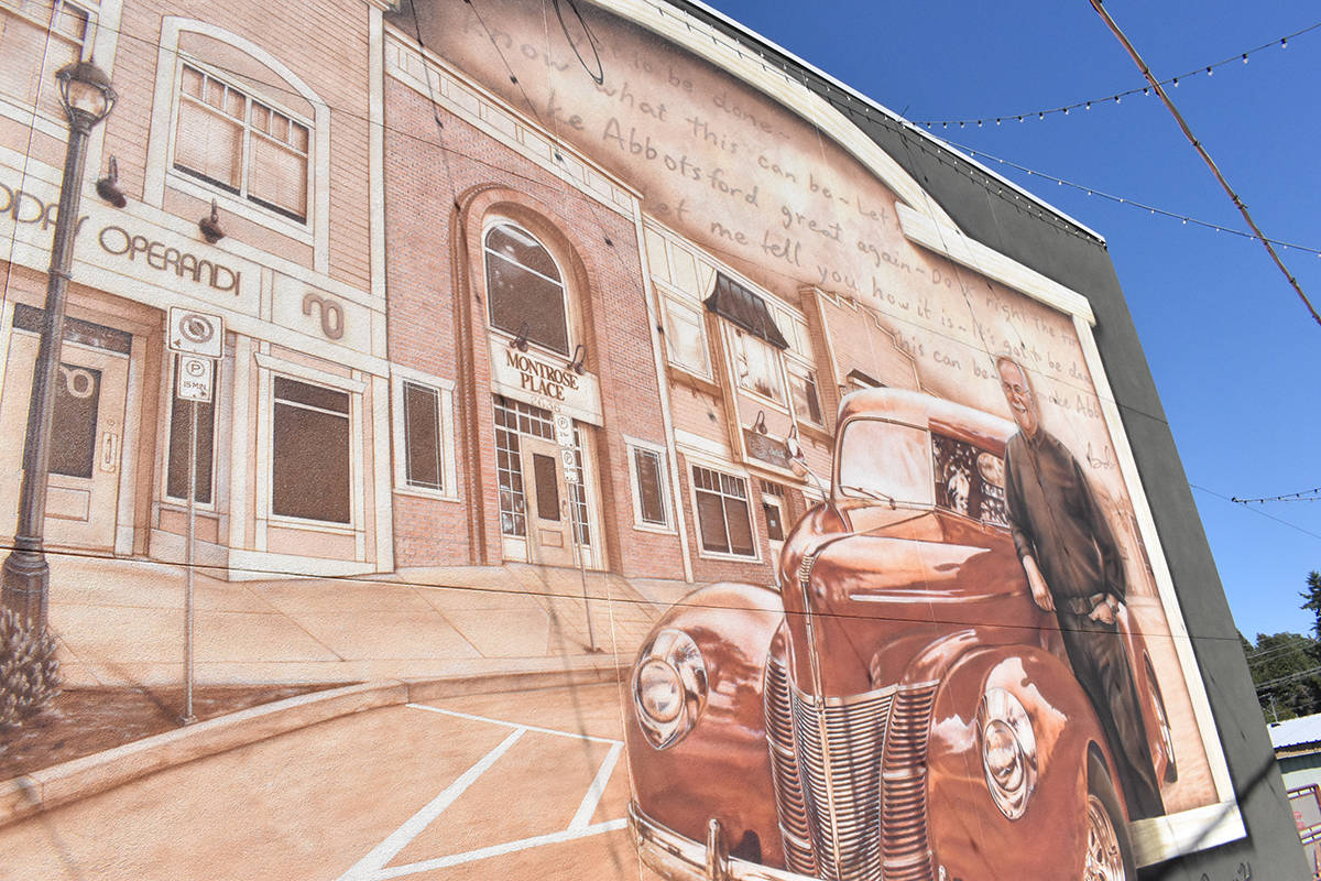 A mural containing the phrase ‘make Abbotsford great again’ was created without the approval of the Downtown Abbotsford Business Association. (Ben Lypka/Abbotsford News)