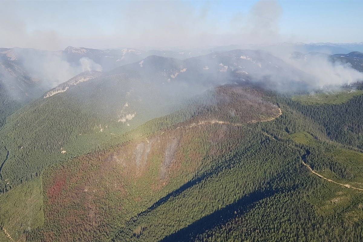 Trozzo Creek fire 7.5 km northeast of Winlaw in the B.C. Kootenay region, July 17, 2021. As of July 21 the fire is estimated at 1,100 hectares, out of control but not threatening structures. (B.C. Wildfire Service)
