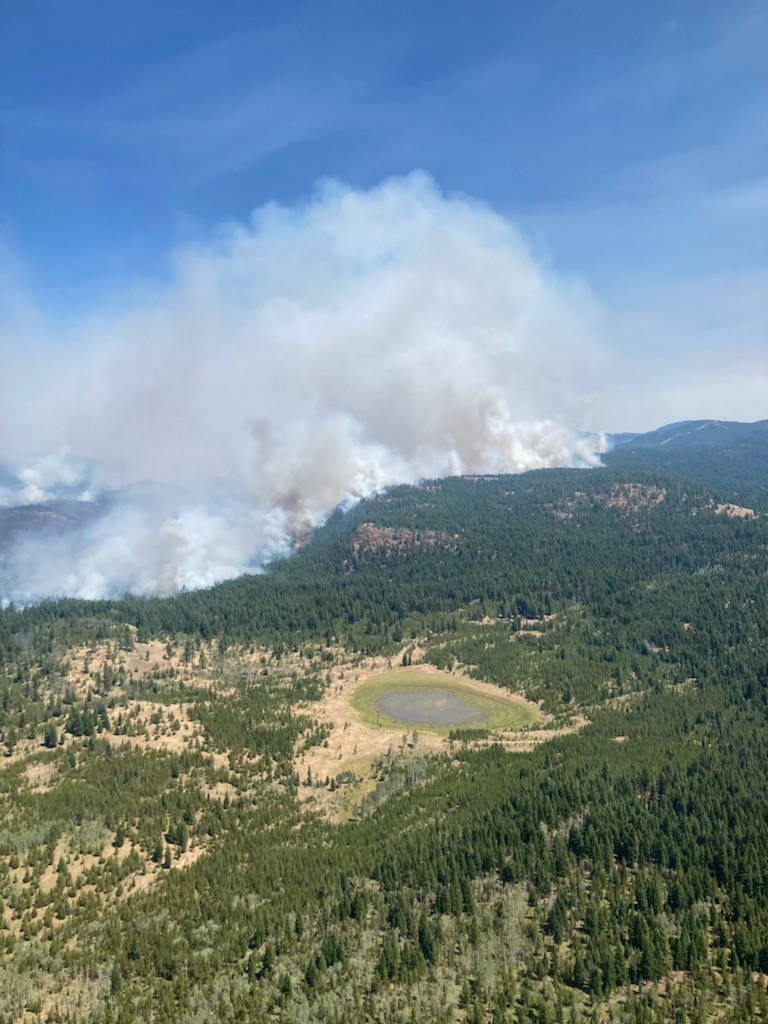 An aerial photo from the White Rock Lake wildfire. (BC Wildfire Service)