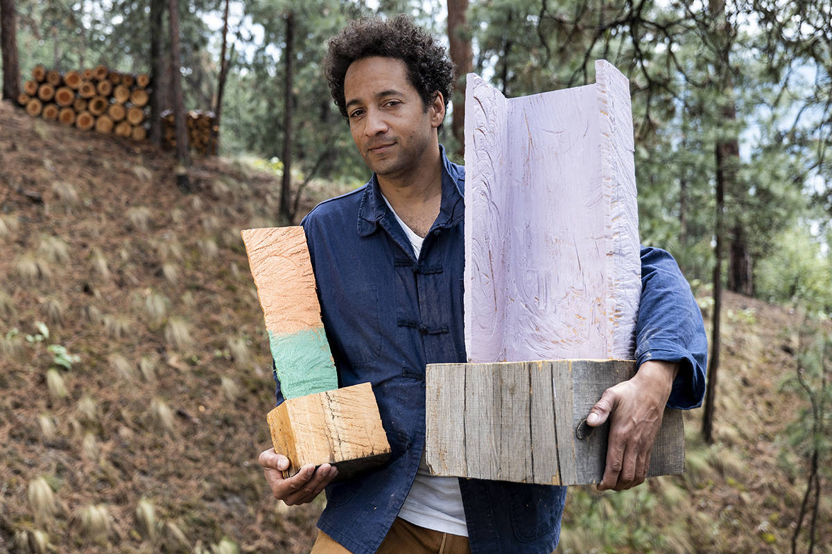 Artist and UBC art instructor Samuel Roy-Bois with some of his artwork in Kelowna, British Columbia. Photography by Lia Crowe