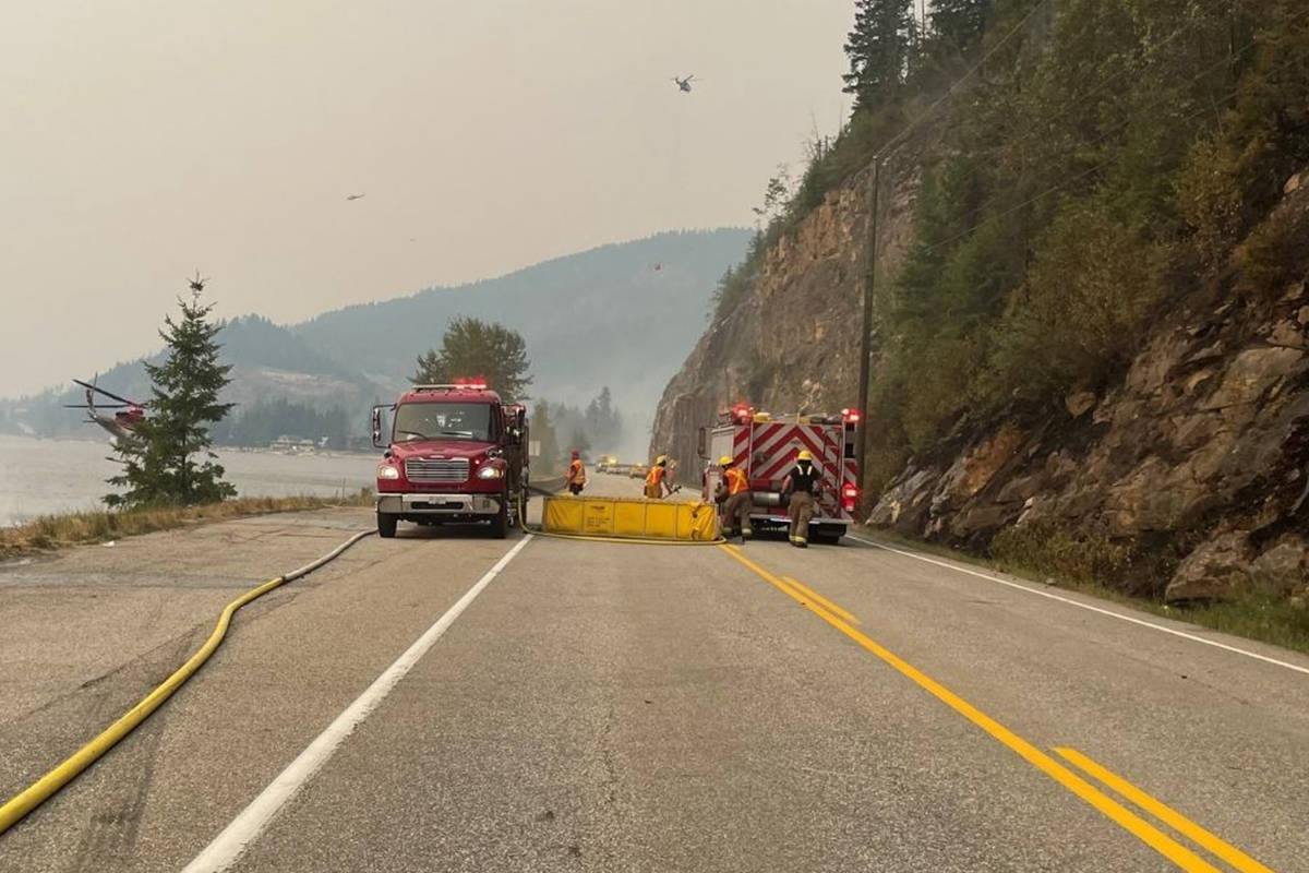 On July 31, Sicamous fire Chief Brett Ogino reminded the public that Highway 97A is closed for their safety. (Columbia Shuswap Regional District image)
