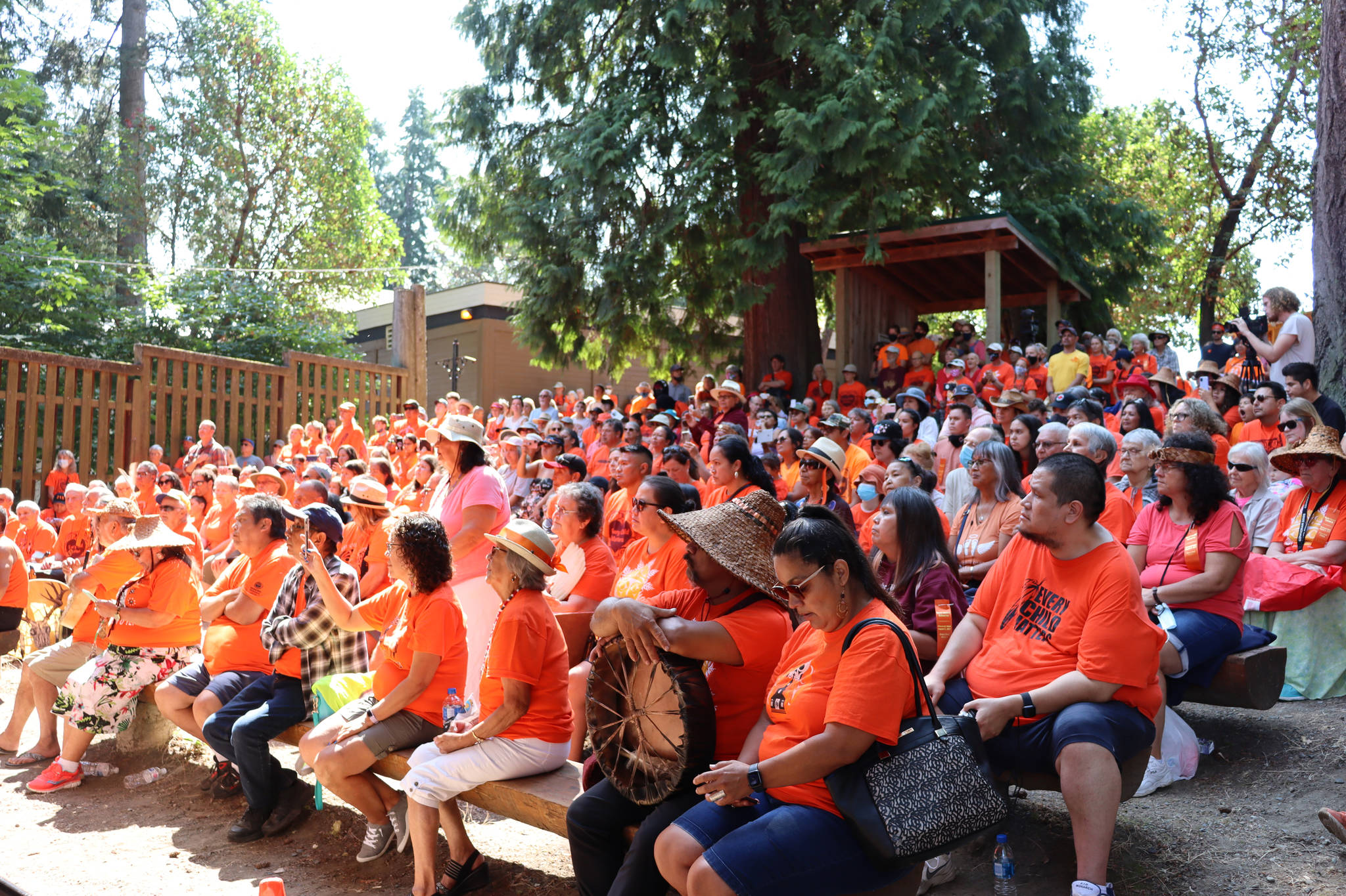 There was standing room only at Waterwheel Park as speakers shared their words with the crowd. (Cole Schisler photo)