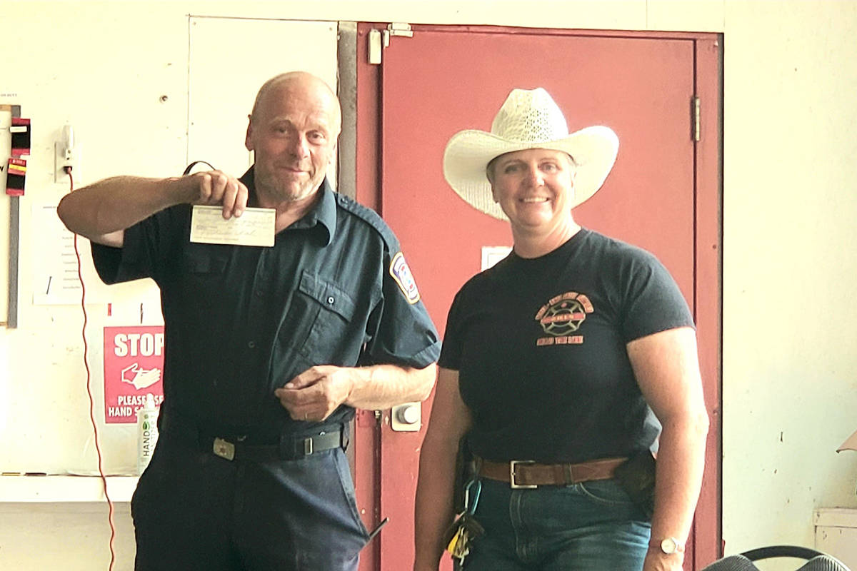 Rancher Jennifer Brock from the Sidley area donated $4,300 to the Anarchist Mountain FD and some farm fresh beef to the firefighters. (AMFD Facebook)