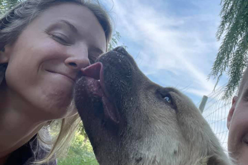 Kristi Laforest gets happy kisses from Sombra who is back home after three days of being lost in Penticton. (Facebook)