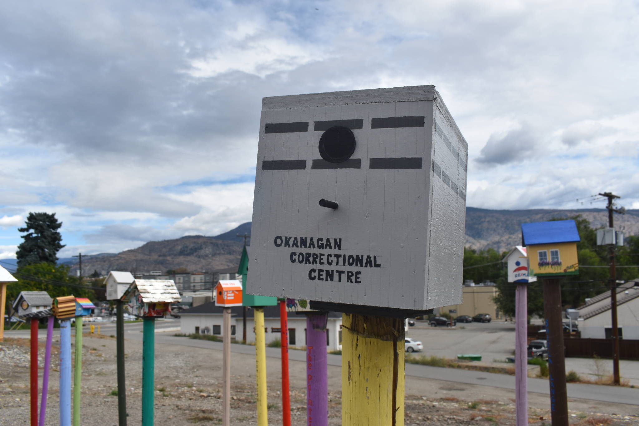 A birdhouse depicted as a prison to show that many homeless people end up in prison (Clayton Whitelaw/Penticton Western News)
