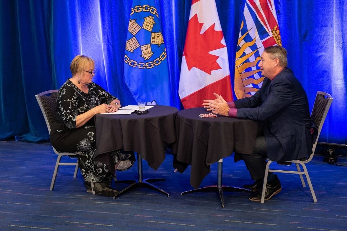 Quesnel Coun. Laurey-Anne Roodenburg, vice-president and Vanderhoof Coun. Brian Frenkel, president, prepare for virtual session of the Union of B.C. Municipalities in Vancouver, Sept. 14, 2021. (UBCM photo)