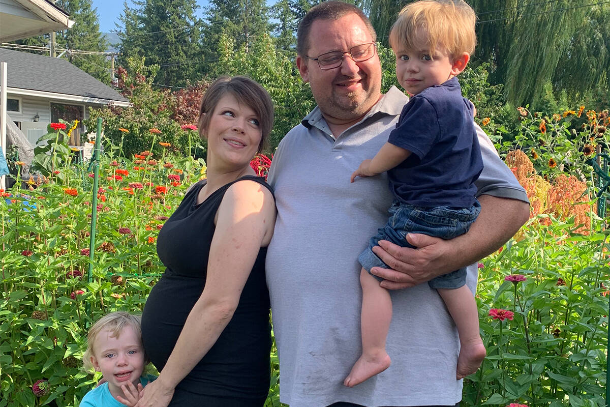 Ryan Milligan, pictured with wife Amanda and kids Raya and Emmett, was in the ICU at Kelowna General Hospital fighting against COVID-19 on Sept. 23. A gofundme has been launched to support his family. (Contributed)