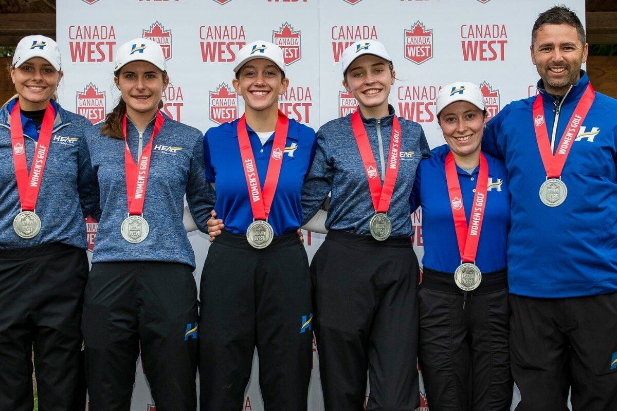 The UBCO Heat women's golf team poses with their silver medals following the conclusion of the 2021 Canada West Championships. (Contributed)
