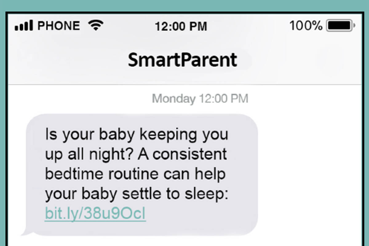 An example text message from the SmartParent program. (UBC)