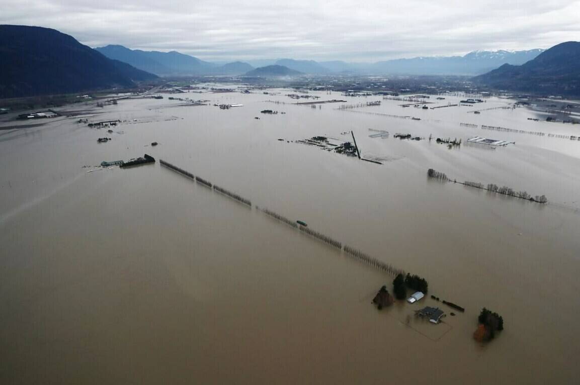 Flooded farms are seen in this aerial photo in Sumas Prairie, Abbotsford, B.C., on Monday, November 22, 2021. THE CANADIAN PRESS/Darryl Dyck