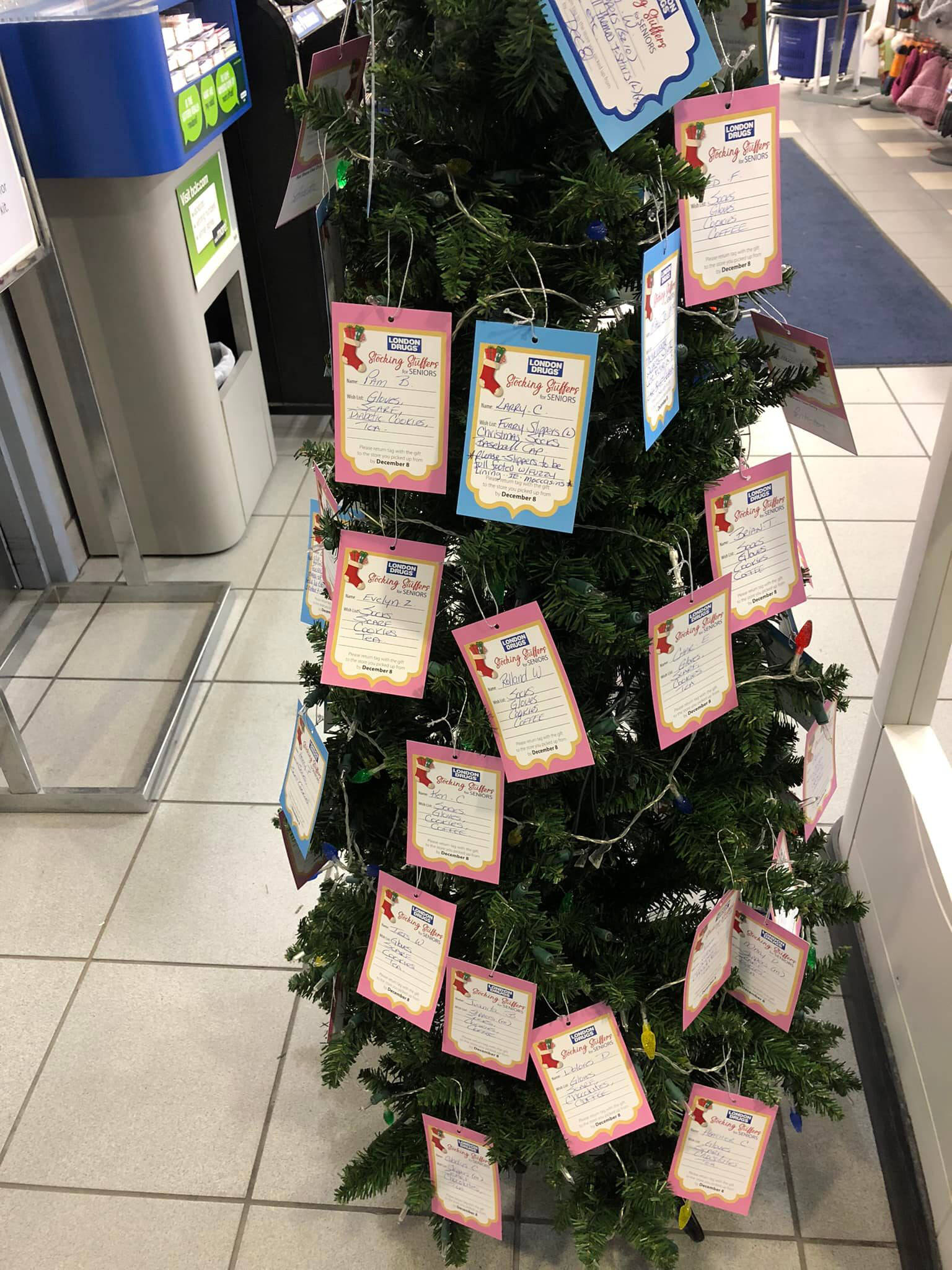 The Stocking Stuffers for Seniors tree is back up at the London Drugs in Cherry Lane Mall in Penticton. (Jenn Waid)