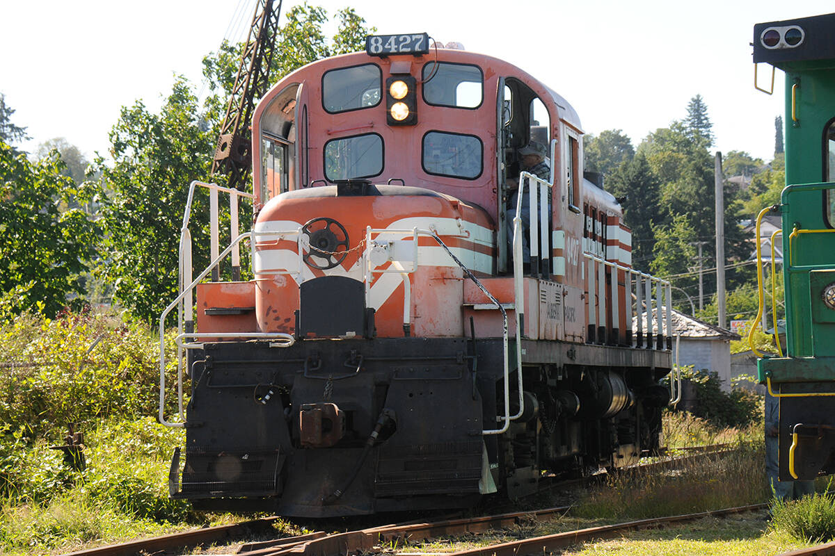 The R3 diesel locomotive pulls out of the Alberni Pacific Railway roundhouse, preparing to take tourists from the train station in Port Alberni out to McLean Mill National Historic Site. (Black Press file photo)