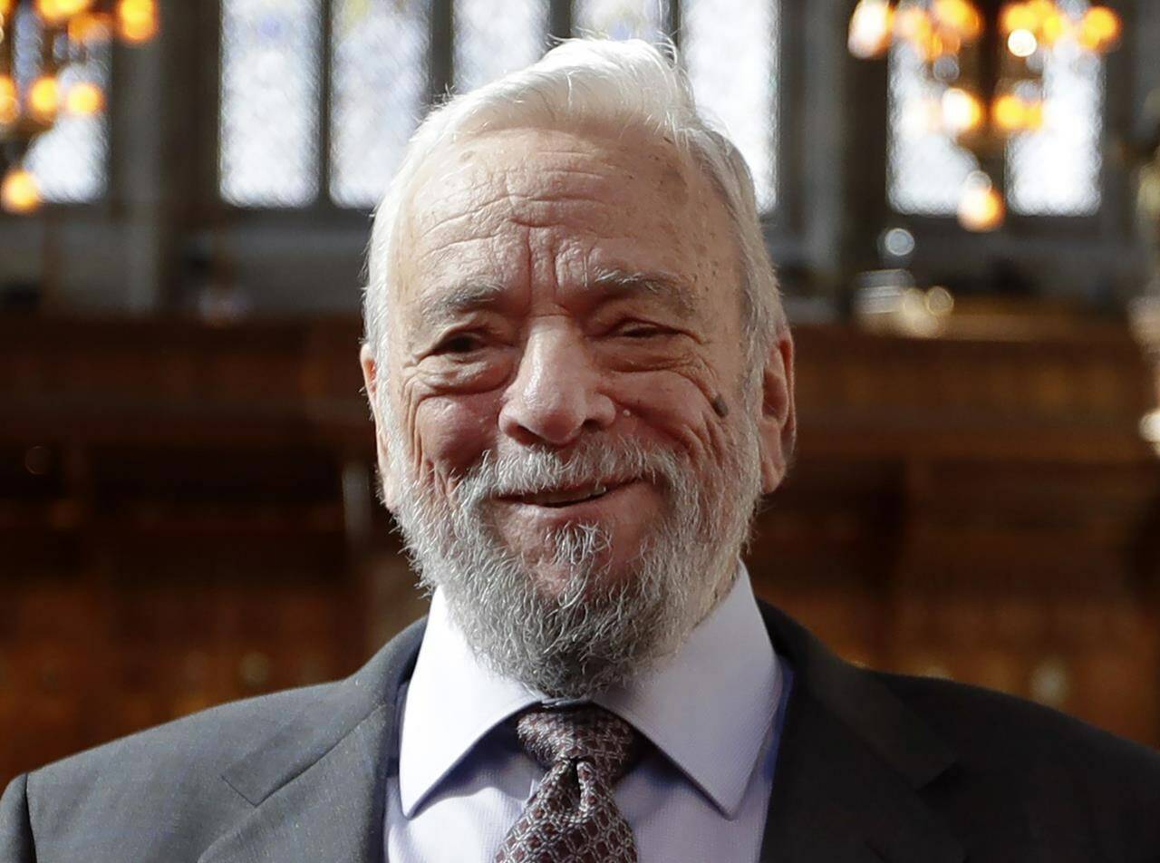 FILE - Composer and lyricist Stephen Sondheim poses after being awarded the Freedom of the City of London at a ceremony at the Guildhall in London, on Sept. 27, 2018. Sondheim, the songwriter who reshaped the American musical theater in the second half of the 20th century, has died at age 91. Sondheim’s death was announced by his Texas-based attorney, Rick Pappas, who told The New York Times the composer died Friday, Nov. 26, 2021, at his home in Roxbury, Conn. Pappas did not return calls and messages to The Associated Press. (AP Photo/Kirsty Wigglesworth, File)