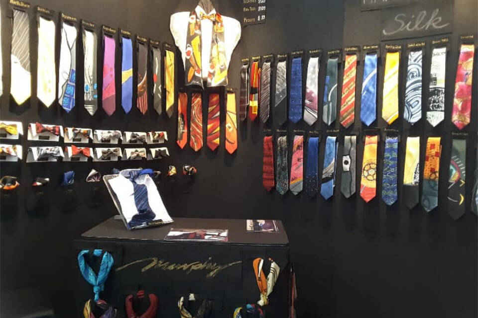 Stolen hand painted ties and bow ties created by Osoyoos artist Gabriele Beyer. (Contributed)