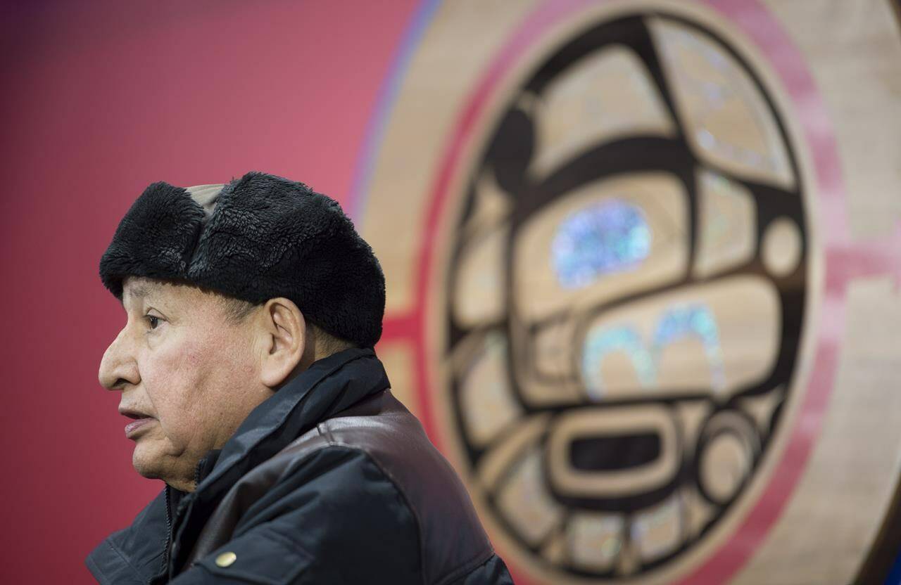 Grand Chief Stewart Phillip, president of Union of B.C. Indian Chiefs, was among those speaking against provincial policy on old growth forests at a press conference Dec. 1. (Canadian Press photo)