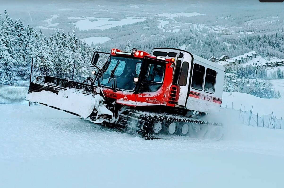 One of three snowcats brought in by Kimberley Alpine resort, just one of their creative solutions to help keep people skiing after a fire put their main chairlift out of commission. Photo courtesy of Kimberley Alpine Resort.