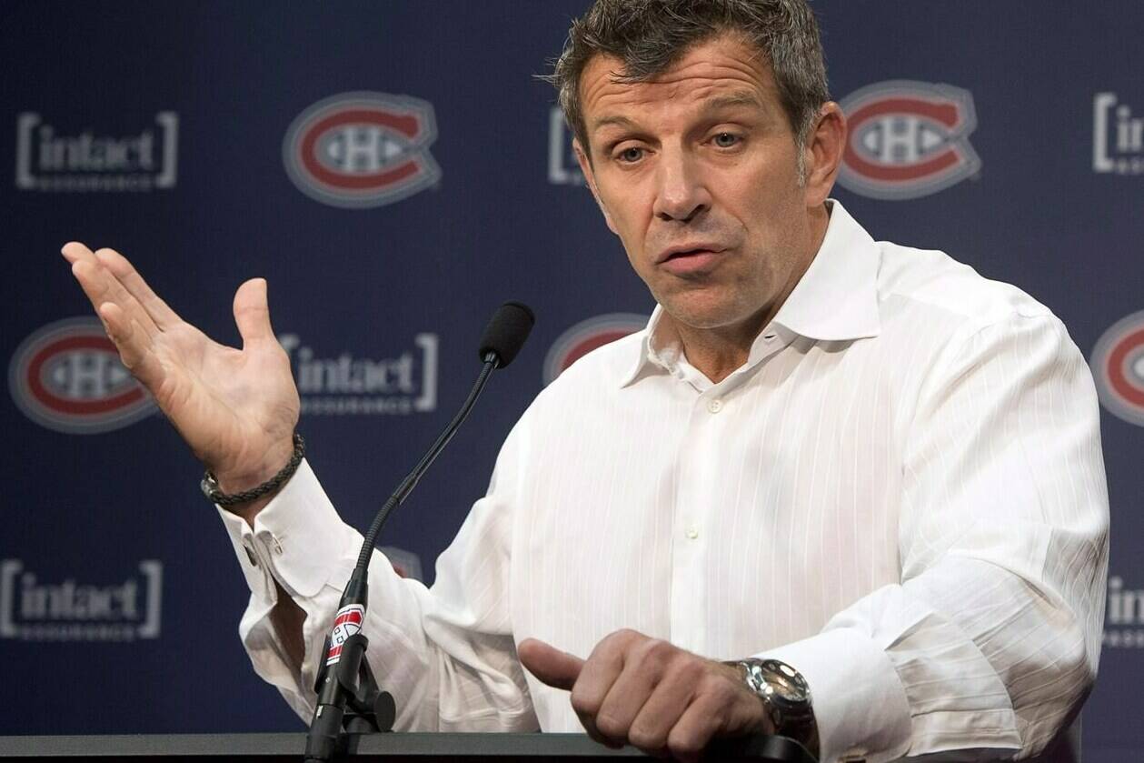 Montreal Canadiens general manager Marc Bergevin speaks to the media at a press conference Thursday, July 2, 2015 in Brossard, Quebec.  Bergevin joined the Los Angeles Kings as a senior advisor, the team announced Sunday. THE CANADIAN PRESS/Ryan Remiorz