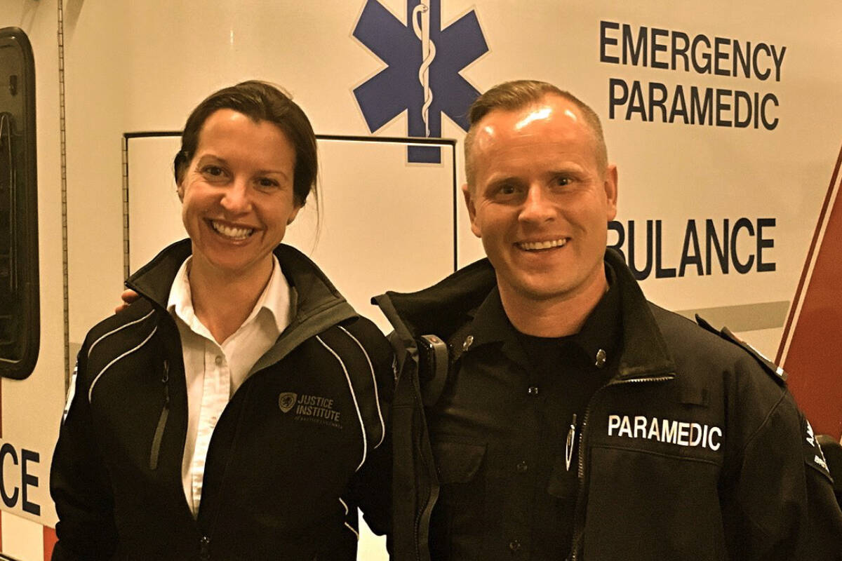 Long-time B.C. paramedic Jeff Smith stands beside his former colleague Shelley O’Rourke. Smith has partnered up with health care professionals and first responders to launch a non-profit aimed at helping first responders who suffer from PTSD. (Submitted photo)