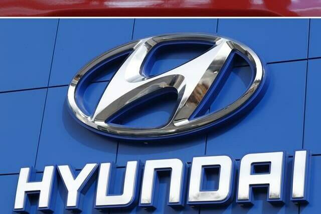 This file photo Hyundai logo April 15, 2018, in the south Denver suburb of Littleton, Colo. Hyundai and Kia are telling the owners of nearly 485,000 vehicles in the U.S., Tuesday, Feb. 8, 2022, to park them outdoors because they can catch fire. (AP Photo, File)