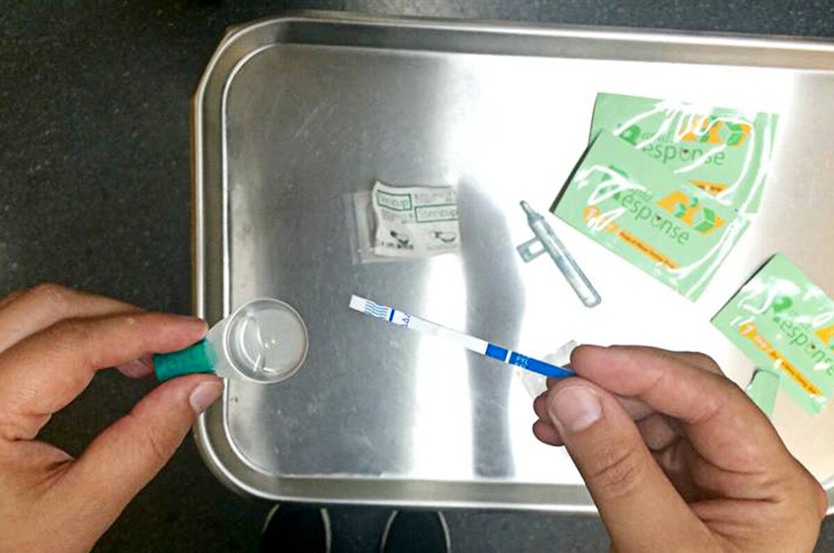 A take-home test kit for drug users is seen here. Interior Health is warning about a potent mix of drugs circulating around its communities. Photo: Vancouver Coastal Health