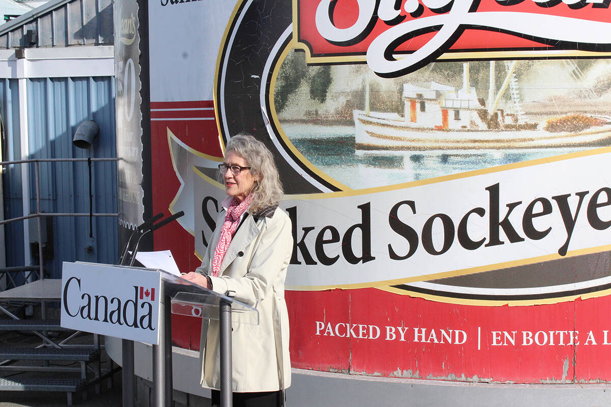 Fisheries and Oceans Minister Joyce Murray announces federal funding of $11.8 million for 31 Indigenous commercial fishing companies to grow their operations. She made the announcement Wednesday, Feb. 23, at St. Jean’s Cannery in Nanaimo. (Greg Sakaki/News Bulletin)