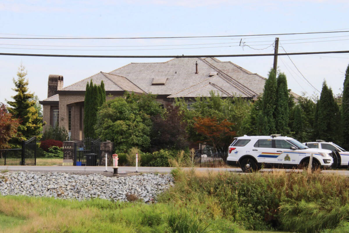 The discovery of a body drew a large police presence in Pitt Meadows on Aug. 15. 2021. (Shane MacKichan)