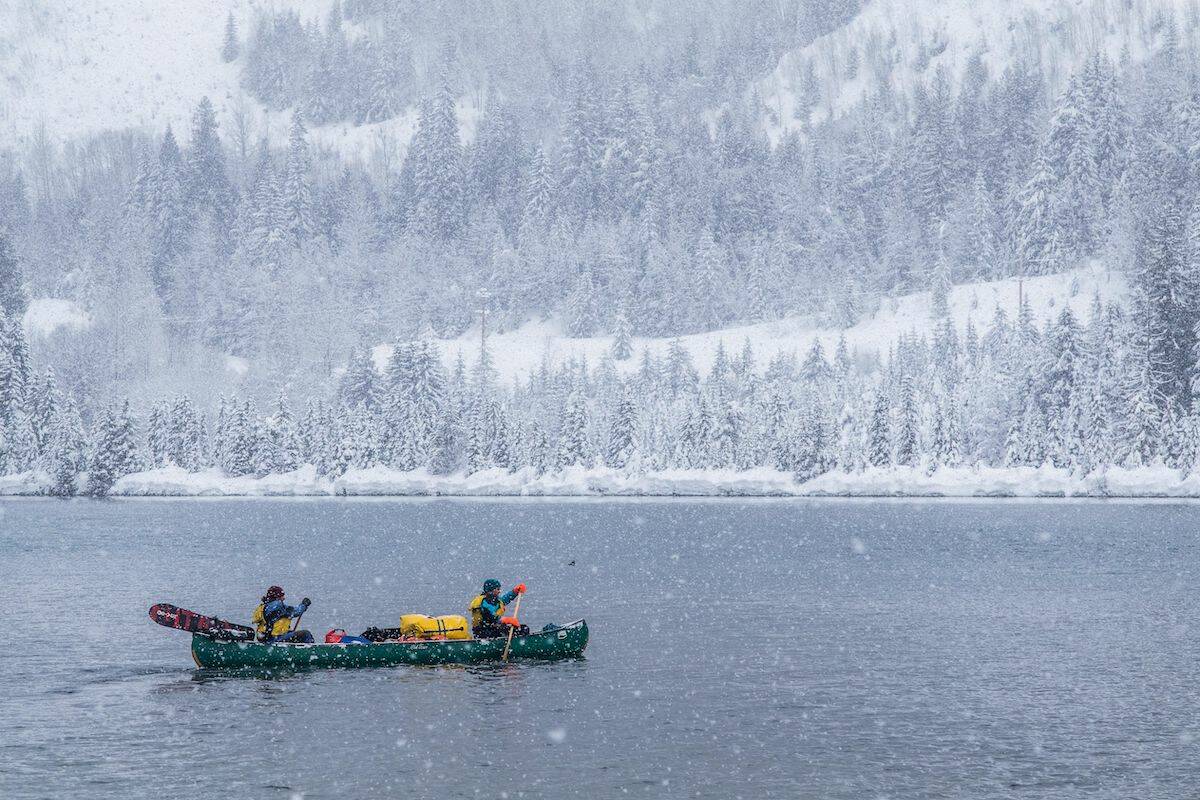 The team canoeing down the Columbia River during a cold snap in Revelstoke in early 2021. (Contributed by Nick Khattar)