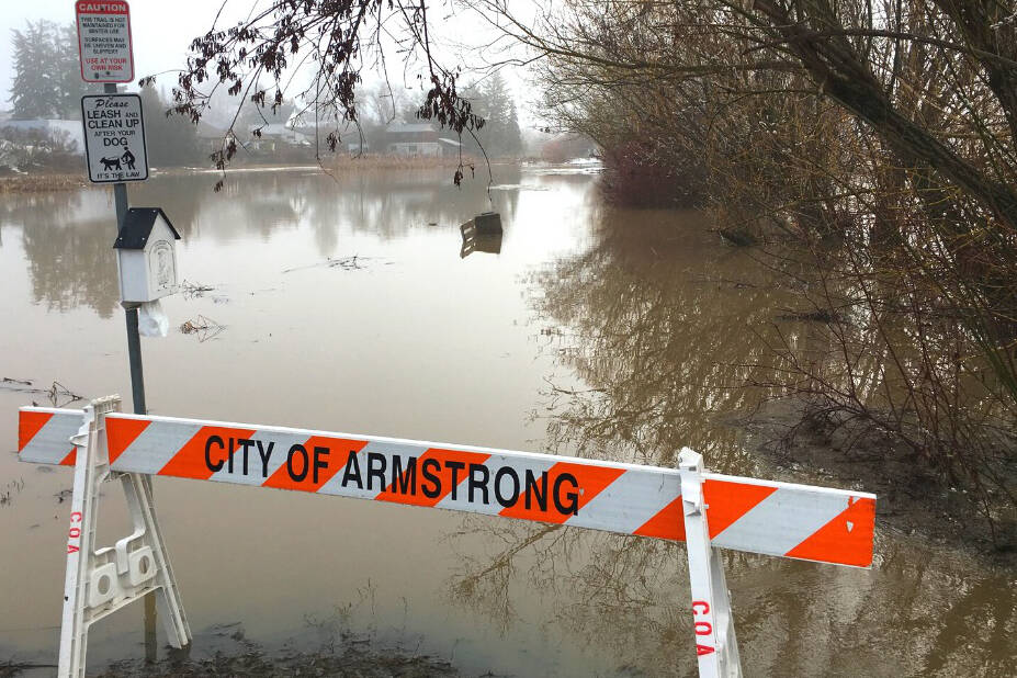 On May 6, 2017, the City of Armstrong declared a state of emergency as low lying areas experienced significant flooding due to heavy rainfall and snow melt. Temporary road closures were in effect in the downtown core and in adjacent neighbourhoods due to flooding on the roadways. (City of Armstrong photo)