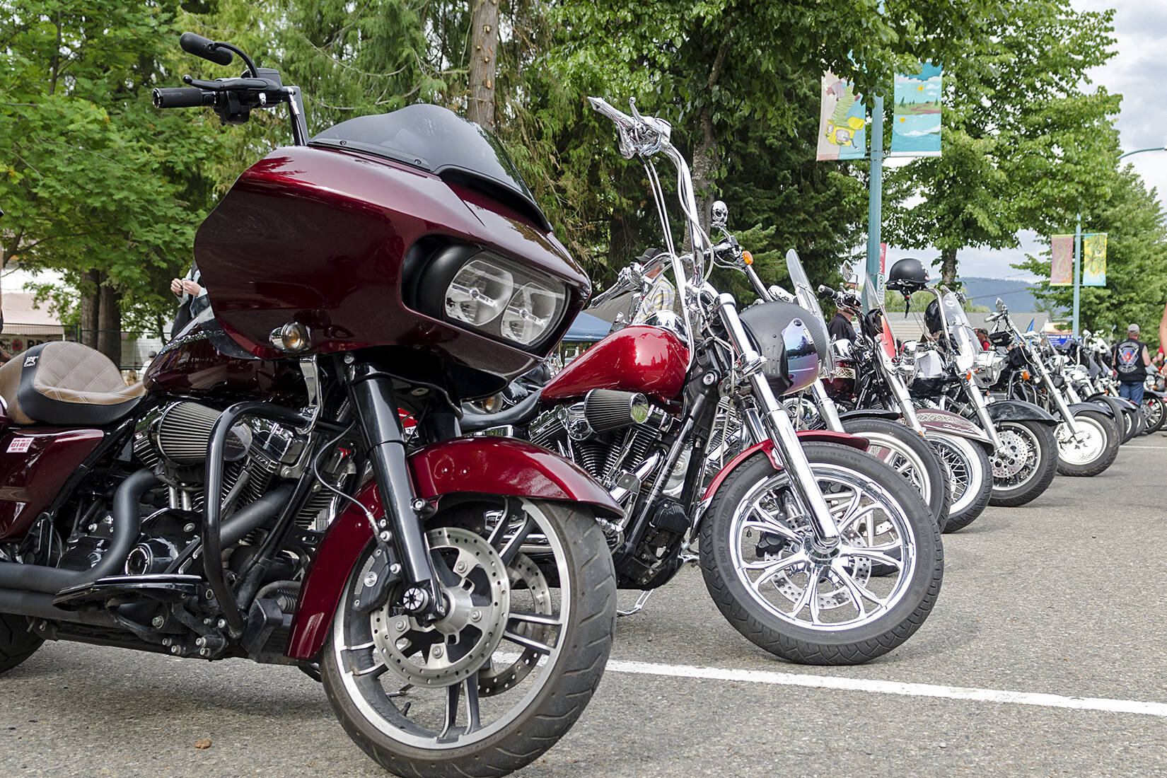 Sicamous’ Main Street is lined with bikes during the 2018 Summer Stomp Show and Shine. There are no Main Street events proposed with the Son of Stomp event being planned for Sicamous’ dog park on July 15/16. (File photo)