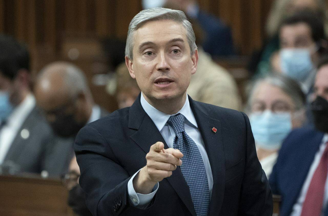 Innovation, Science and Industry Minister Francois-Philippe Champagne rises during Question Period, Monday, April 25, 2022 in Ottawa. THE CANADIAN PRESS/Adrian Wyld