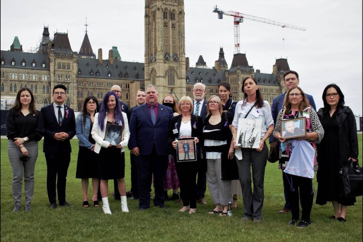 Courtenay-Alberni MP Gord Johns, the NDP’s critic for mental health and harm reduction, is pictured in Ottawa with members of the Mom’s Stop the Harm advocacy group. Photo supplied