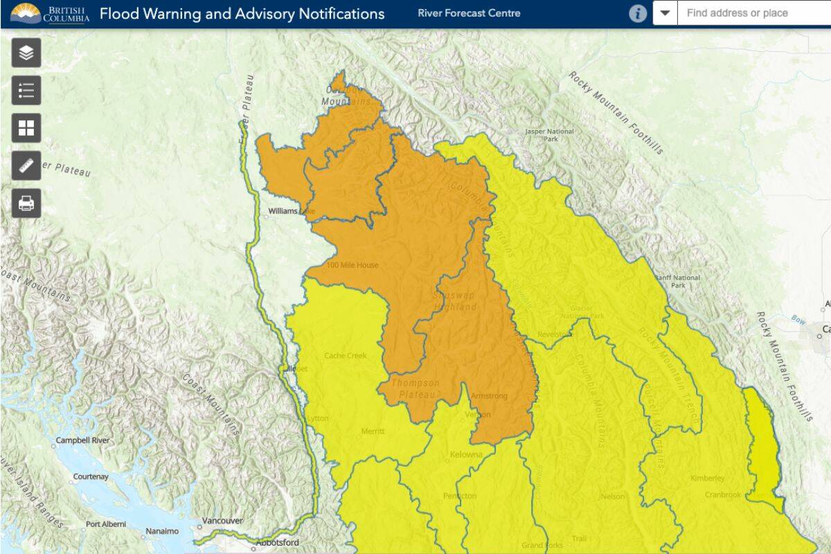 The map of high streamflow alerts.