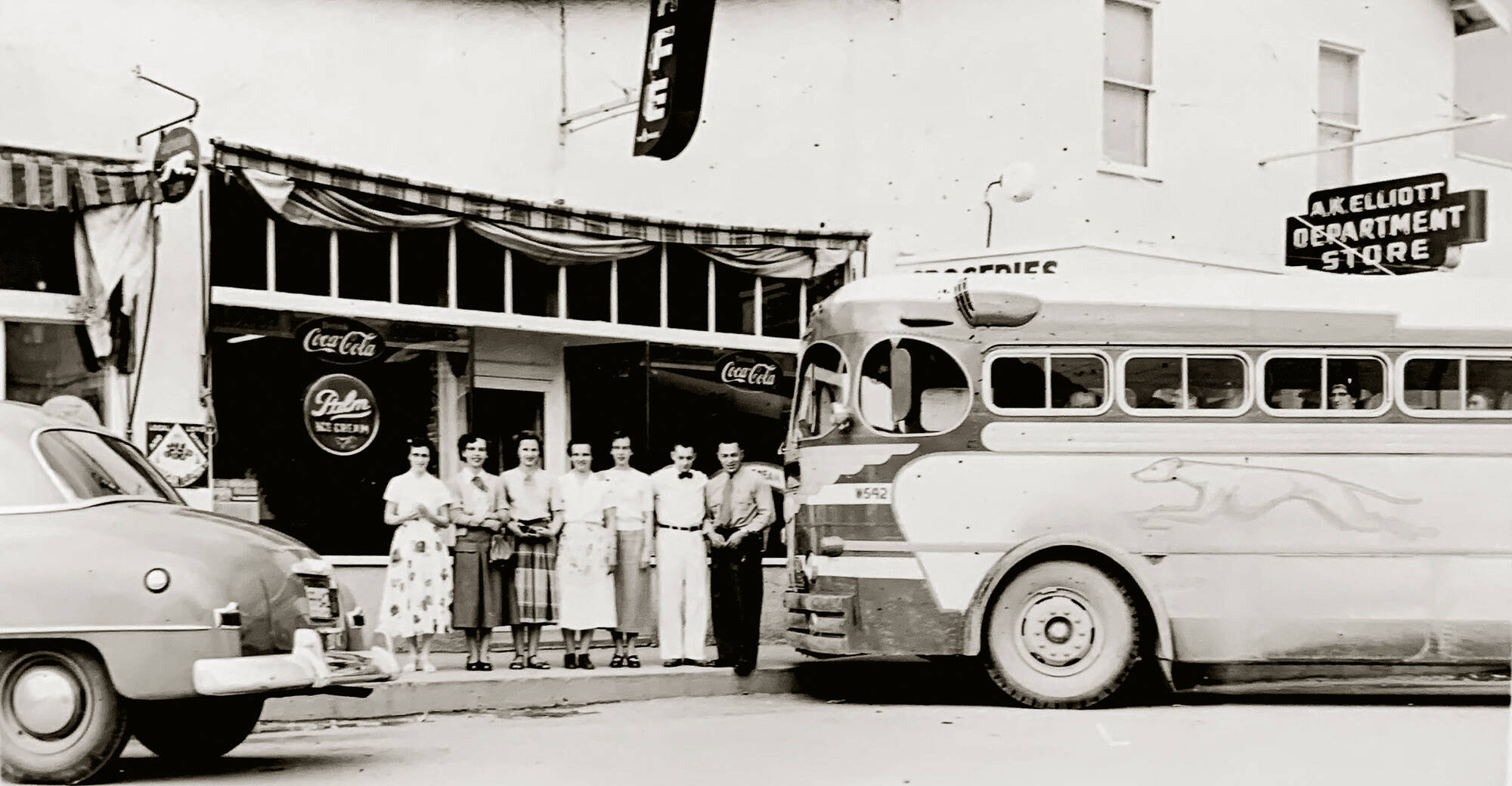 For many years, Greyhound buses, with their iconic dog logo, provided transportation to communities across Canada. Do you know when this bus service ceased operations in western Canada? (Photo courtesy of the Summerland Museum)