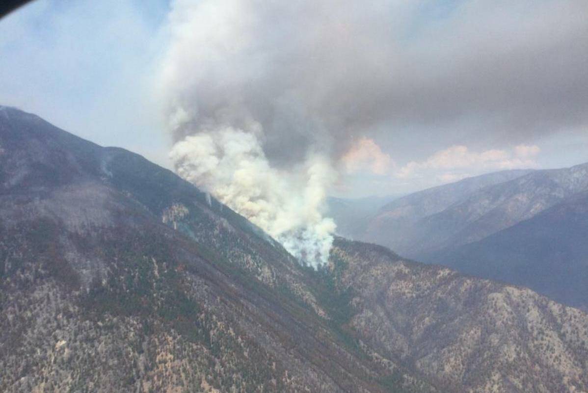 The Nohomin Creek wildfire near Lytton continues to burn, although evacuation alerts have been lifted. (Photo courtesy of BC Wildfire Service)
