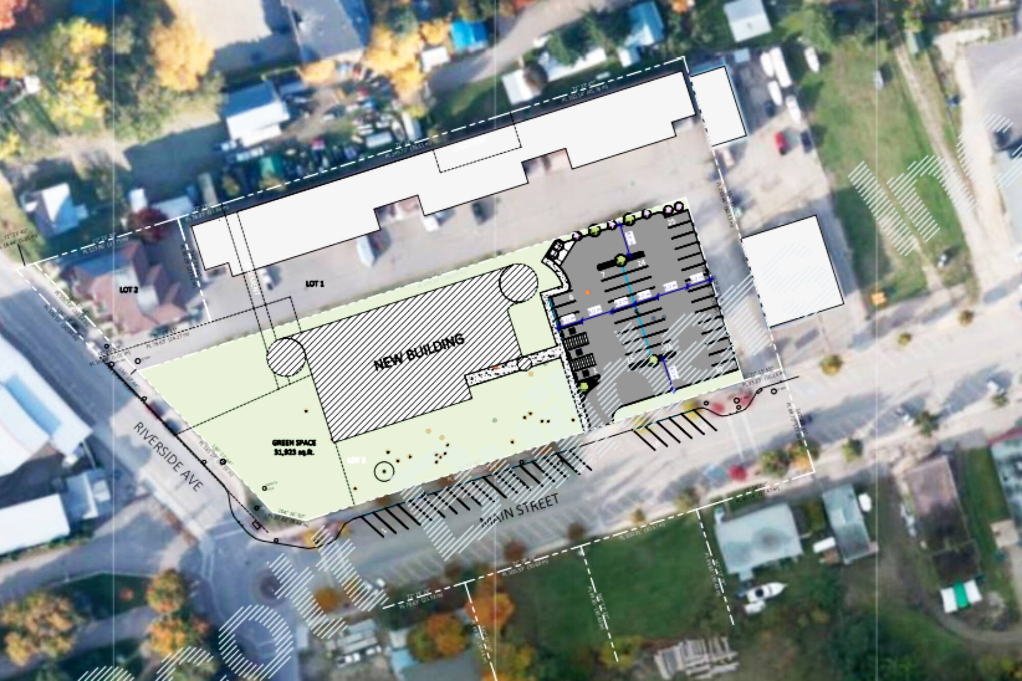 This option for the future Shuswap Healing Centre at 200 Main Street shows about 3,100 square feet or .7 acres of green space and 39 parking stalls. A development permit for the healing centre is expected to be coming to the Sept. 28 Sicamous council meeting. (District of Sicamous image)