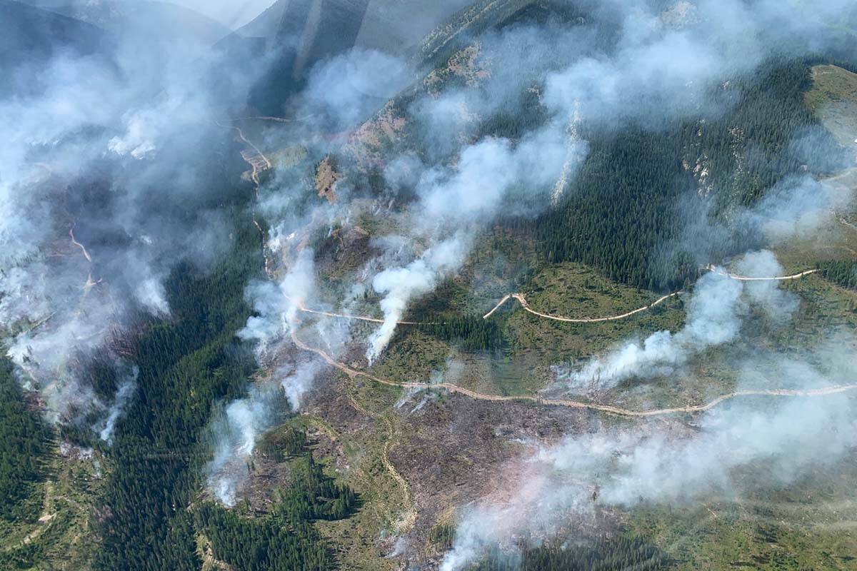 The Weasel Creek wildfire as seen by an air attack officer on Aug. 13. The wildfire is one of only two fires of note, as of Aug. 29. (BC Wildfire Service)