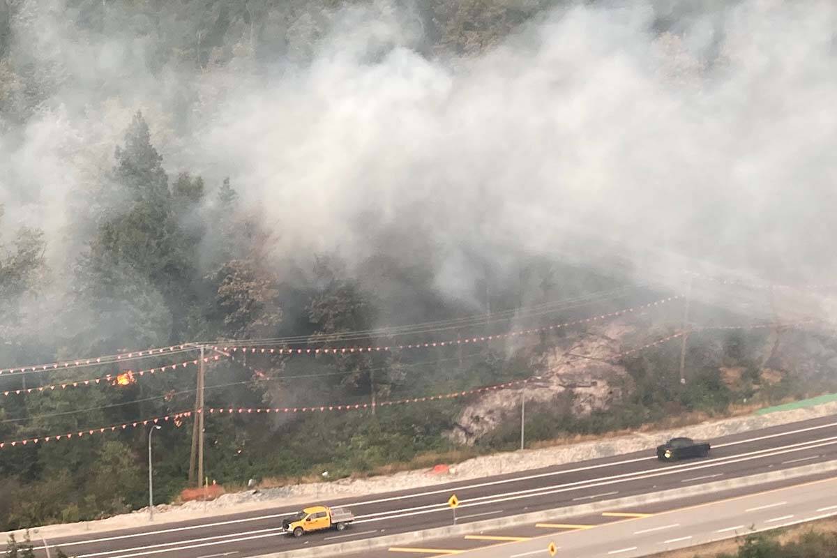 Highway 1 eastbound through Hope is closed Sunday (Sept. 11) as the Flood Falls Trail wildfire continues to grow. (Photo courtesy of BC Wildfire Service)