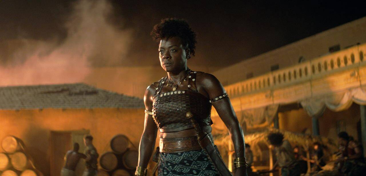 This image released by Sony Pictures shows Viola Davis in “The Woman King.” (Sony Pictures via AP)