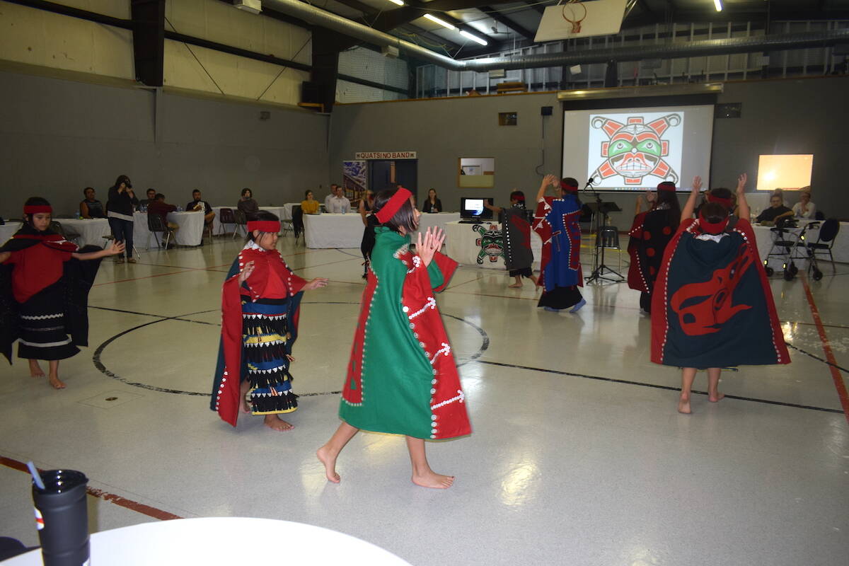 Quatsino youth perform ceremonial dance. (Tyson Whitney - North Island Gazette)
