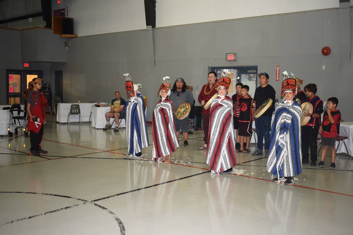 Quatsino youth perform ceremonial dance. (Tyson Whitney - North Island Gazette)