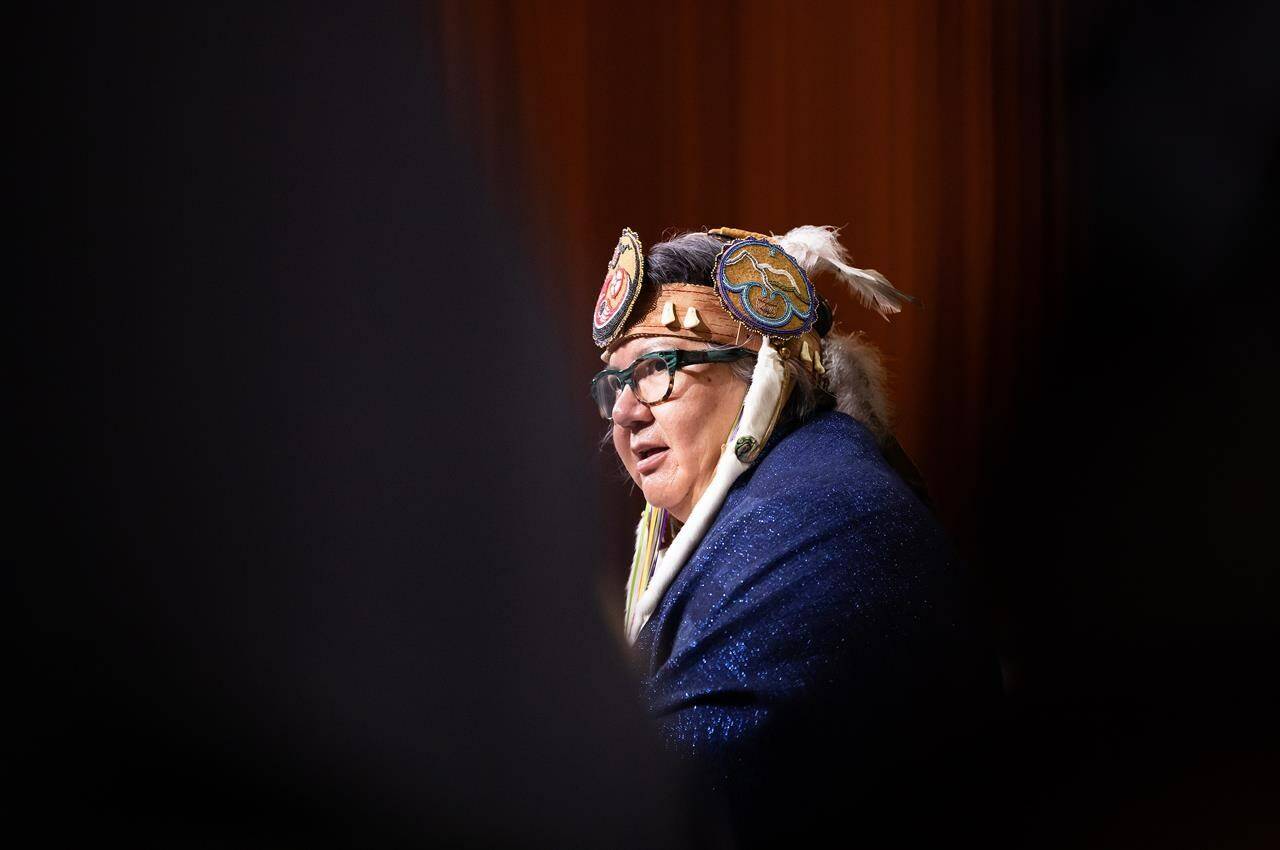 Assembly of First Nations National Chief RoseAnne Archibald addresses delegates at the conclusion of the AFN annual general meeting, in Vancouver, B.C., Thursday, July 7, 2022. The road to reconciliation with Indigenous Peoples in Canada remains a long one, says Assembly of First Nations National Chief RoseAnne Archibald, who estimates it will take 40 years at the current pace to achieve the more than 90 calls to action in the Truth and Reconciliation Commission report. THE CANADIAN PRESS/Darryl Dyck