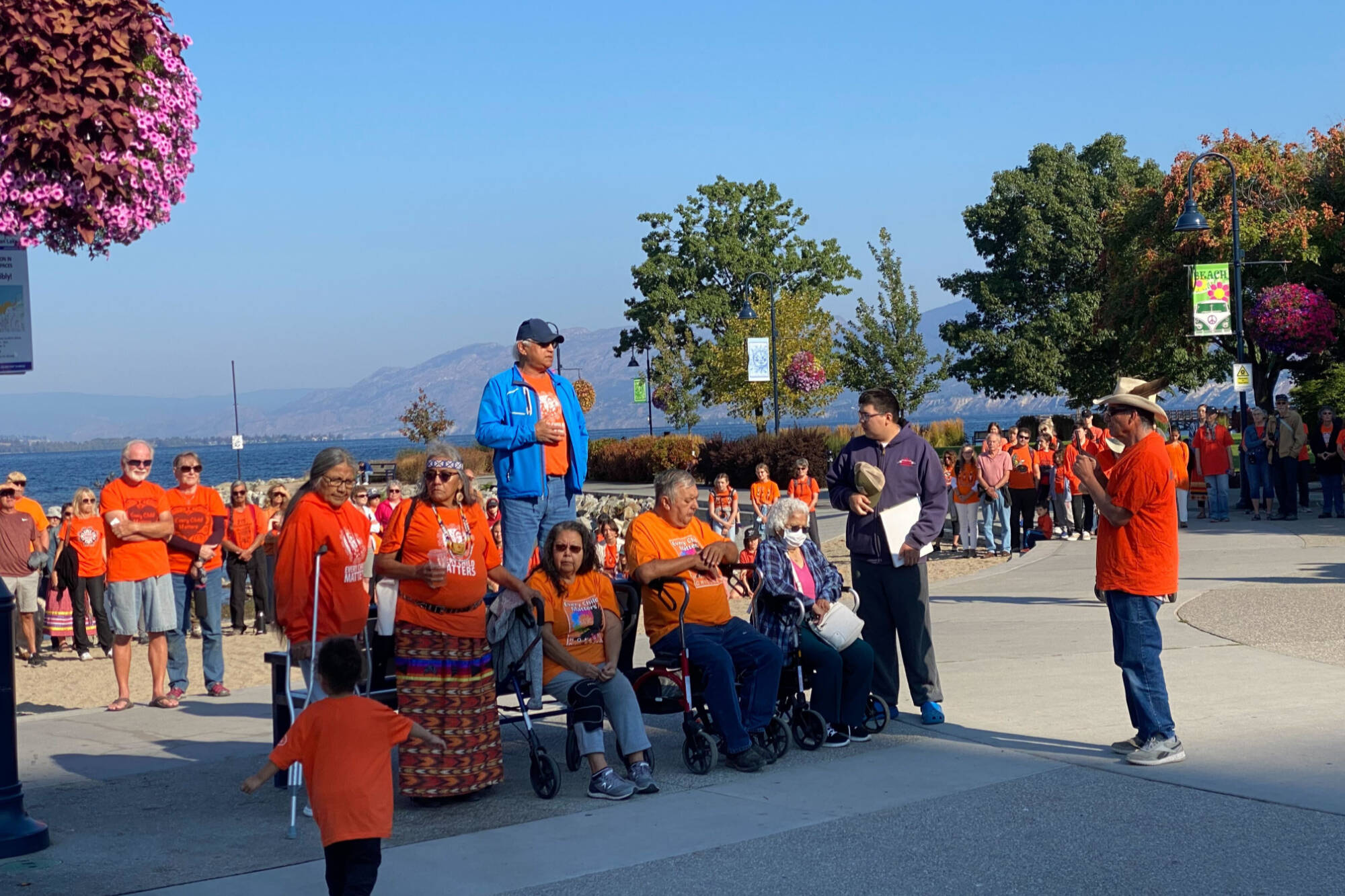Chief Greg Gabriel of the Penticton Indian Band and local survivors of the residential school system spoke as part of the second Walk for the Children in Penticton. (Logan Lockhart - Western News)