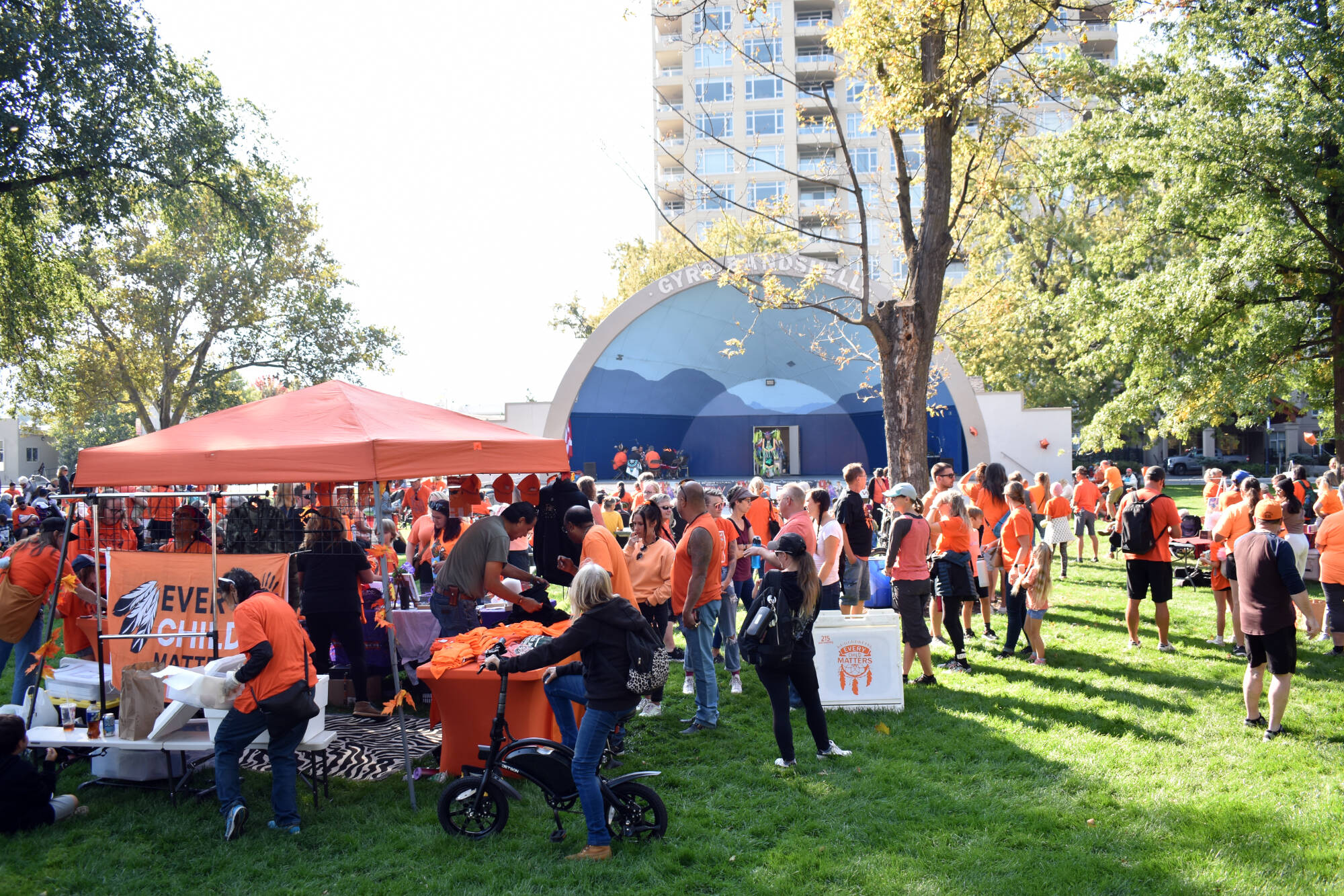 Hundreds came out in their orange shirts to the Celebration of Indigenous Culture and Resiliency in Penticton's Gyro Park on the second National Day of Truth and Reconciliation. (Brennan Phillips - Western News)