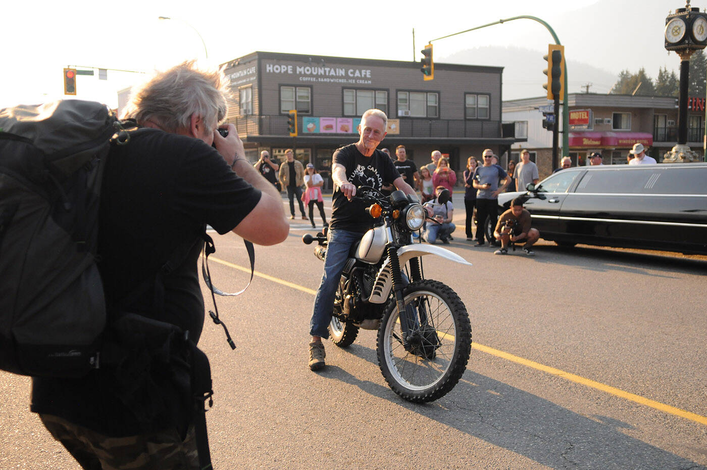 Jacob Rupp with Stunts Canada poses for a photo on Wallace Street in Hope during the Rambo First Blood 40th Anniversary celebrations on Saturday, Oct. 8, 2022. Rupp was the stuntman in the 1982 movie starring Sylvester Stallone. (Jenna Hauck/ Black Press Media)