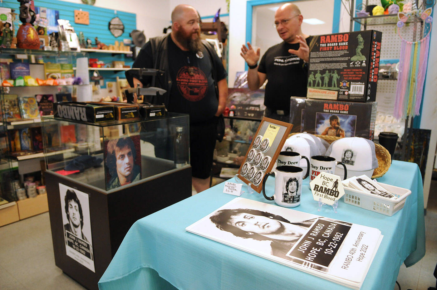 There were many souvenirs for sale at Kerfuffle Creations during the Rambo First Blood 40th Anniversary celebrations in Hope on Saturday, Oct. 8, 2022. (Jenna Hauck/ Black Press Media)