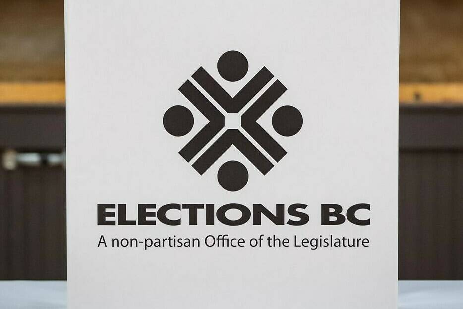The B.C. Elections logo is seen on a ballot screen at a polling station in Vancouver, Saturday, Oct. 24, 2020. With cumulative crises including homelessness, crime, affordability and climate disasters, municipal politicians across the province are finding themselves tackling major issues from the ground up. THE CANADIAN PRESS/Darryl Dyck