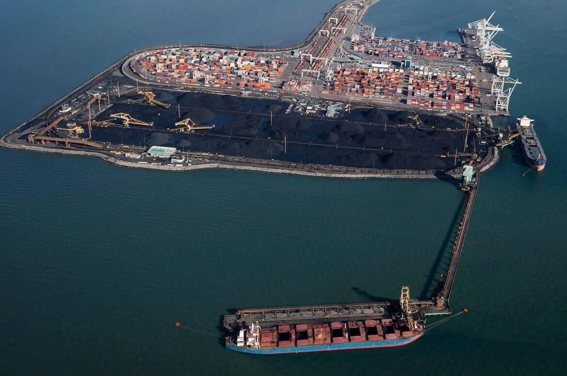 Ships are loaded with coal at Westshore Terminals in Delta, B.C., on Wednesday February 19, 2014, as seen from a National Aerial Surveillance Program flight. THE CANADIAN PRESS/Darryl Dyck